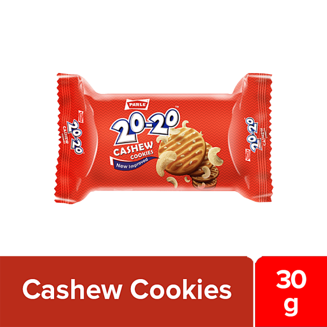 Parle 20-20 Cashew Cookies - Crispy, Sweet, Baked, 30 g Pouch