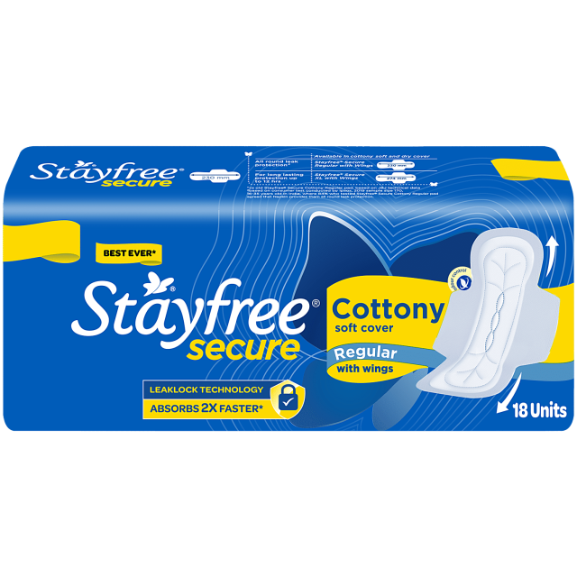 STAYFREE Secure Cottony Sanitary Pads - Regular, 18 pcs