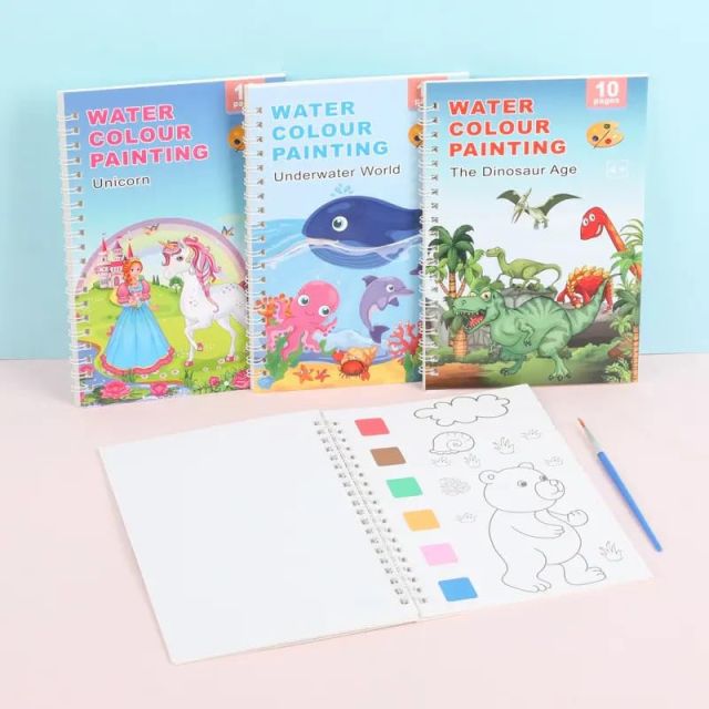 Watercolor Painting Books for Beginners,10 Pages Book with 1 Brush Painting Fun for Children