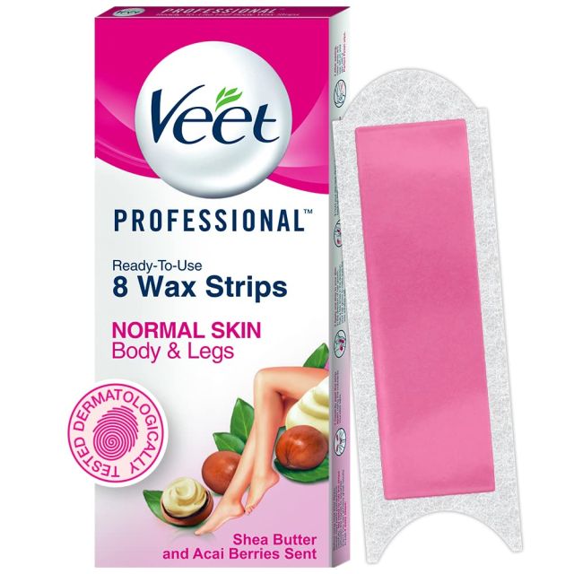 Veet Professional Waxing Strips Kit For Normal Skin, 8 Strips | Up To 28 Days Of Smoothness | No Wax Heater Or Wax Beans Required - 8 Count