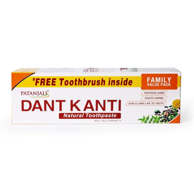 Patanjali Dant Kanti Toothpaste Value Pack (200g x 1N and 100g x 1N : 300 g) and Toothbrush